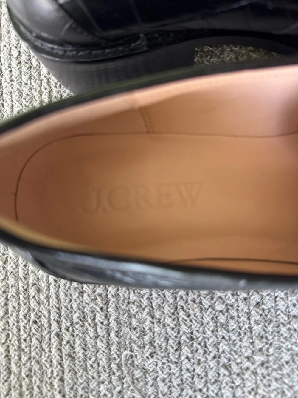 J. Crew Coin Loafers Black and White Croc Embossed Leather Loafers Size 7.5